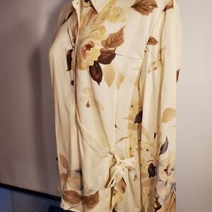 Liz Claiborne Silk Floral Tie-Front Blouse in Cream and Brown